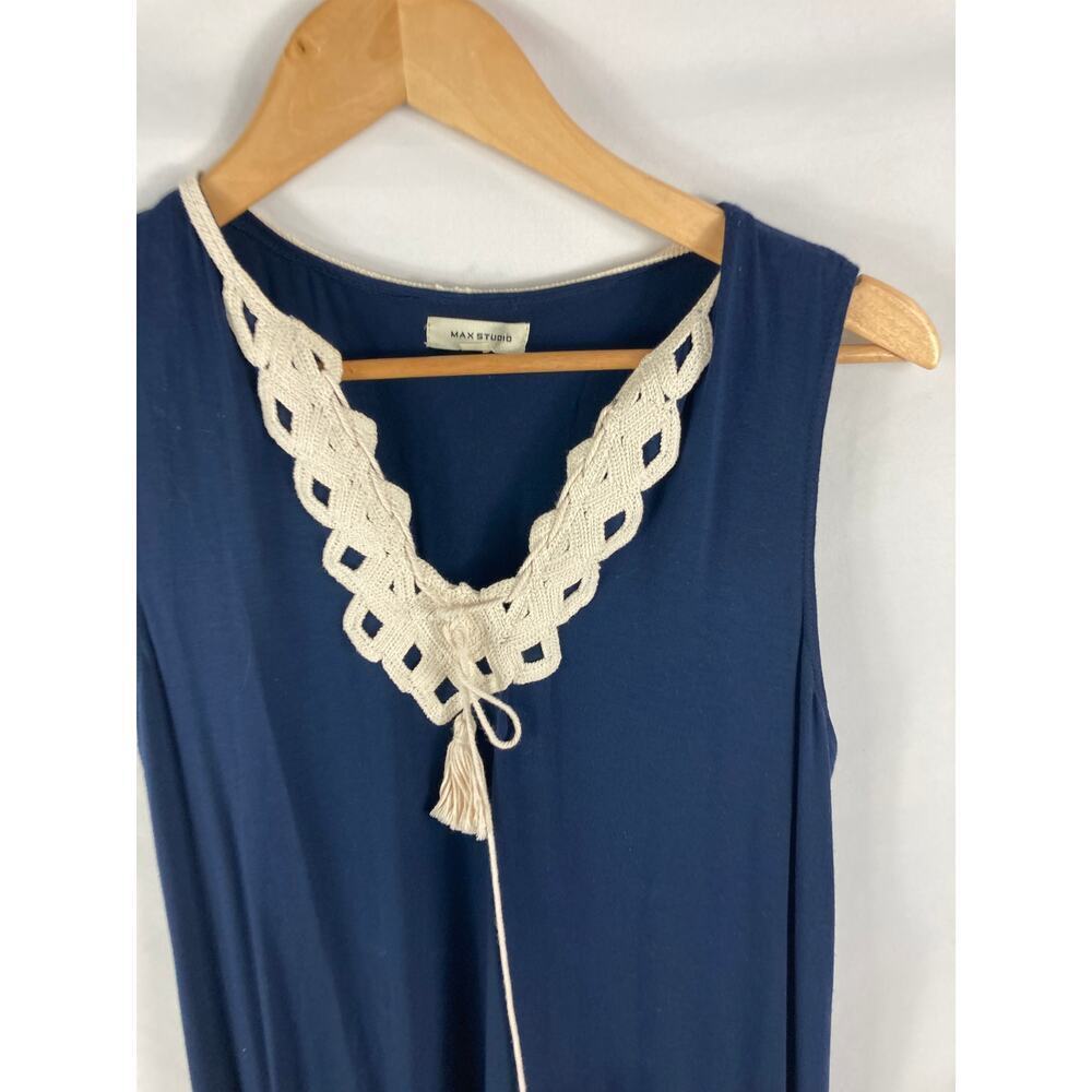 Max Studio Blue V Neck Crochet Neckline Sleeveless Dress Size Small - Picture 3 of 5